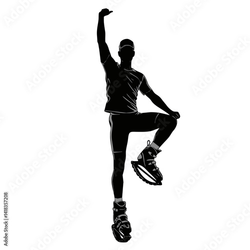 Fitness in jumping boots — Kangoo Jumps - icon with female silhouette in motion during a jumping workout.