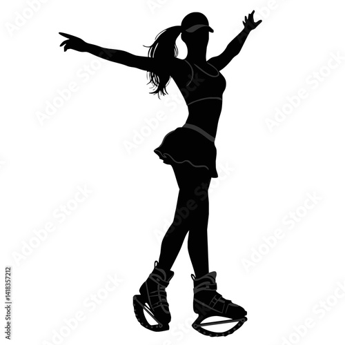 Fitness in jumping boots — Kangoo Jumps - icon with female silhouette in motion during a jumping workout.