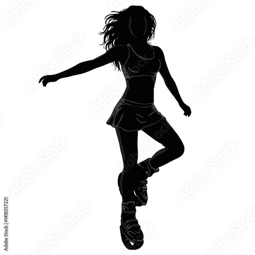 Fitness in jumping boots — Kangoo Jumps - icon with female silhouette in motion during a jumping workout.