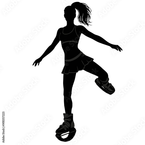 Fitness in jumping boots — Kangoo Jumps - icon with female silhouette in motion during a jumping workout.