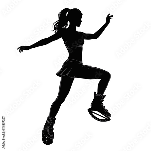 Fitness in jumping boots — Kangoo Jumps - icon with female silhouette in motion during a jumping workout.