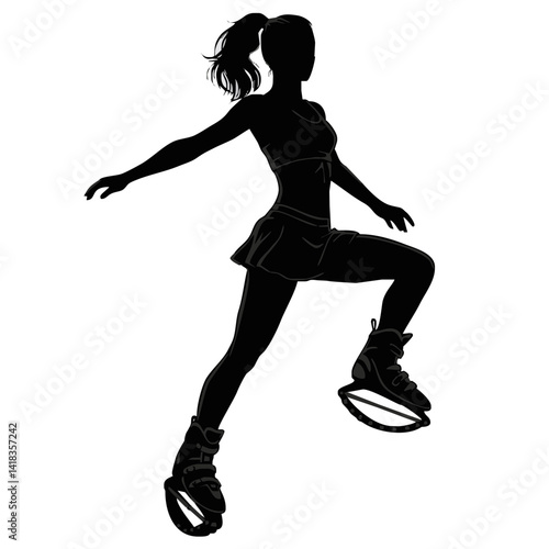 Fitness in jumping boots — Kangoo Jumps - icon with female silhouette in motion during a jumping workout.