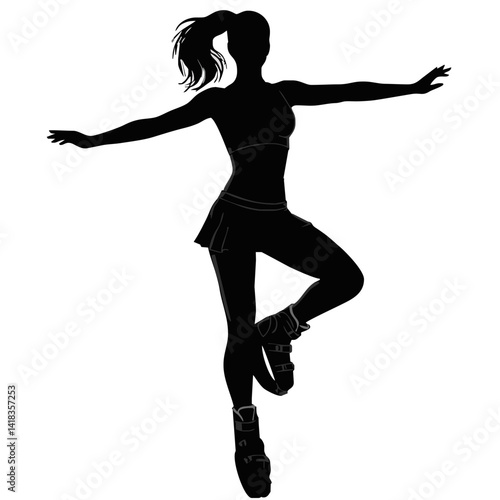 Fitness in jumping boots — Kangoo Jumps - icon with female silhouette in motion during a jumping workout.