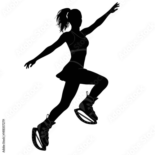 Springy fitness: woman jumping with Kangoo Jumps - vector icon.