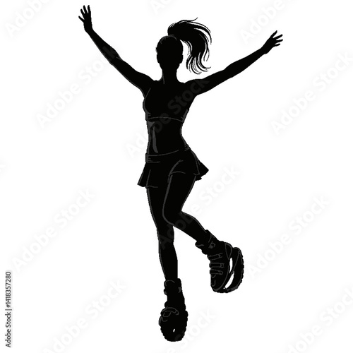 Fitness in jumping boots — Kangoo Jumps - icon with female silhouette in motion during a jumping workout.