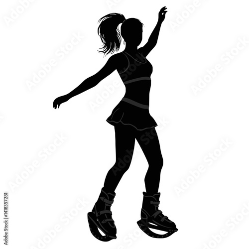 Fitness in jumping boots — Kangoo Jumps - icon with female silhouette in motion during a jumping workout.