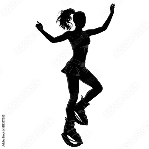 Fitness in jumping boots — Kangoo Jumps - icon with female silhouette in motion during a jumping workout.