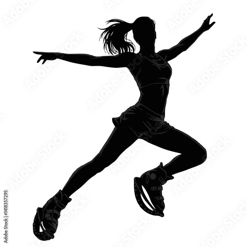 Fitness in jumping boots — Kangoo Jumps - icon with female silhouette in motion during a jumping workout.