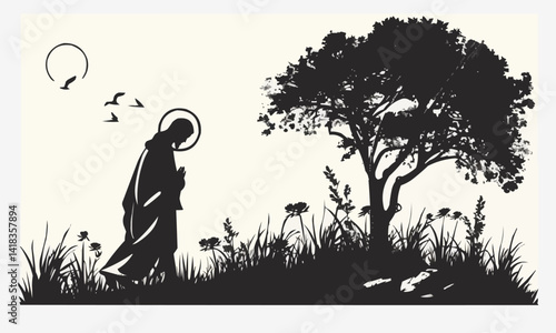 Jesus Christ Savior Messiah Son of God. Vector illustration Silhouette laser cutting