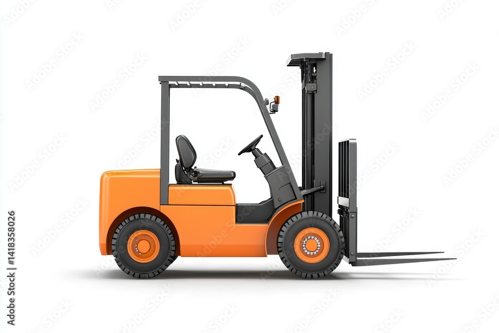 Fototapeta premium Yellow Forklift Truck isolated on white. Forklift . Construction Vehicle. Industrial Forklift Machine. Heavy Forklift Truck on white. Forklift Truck isolated on white. Logistic and Cargo Concept. 