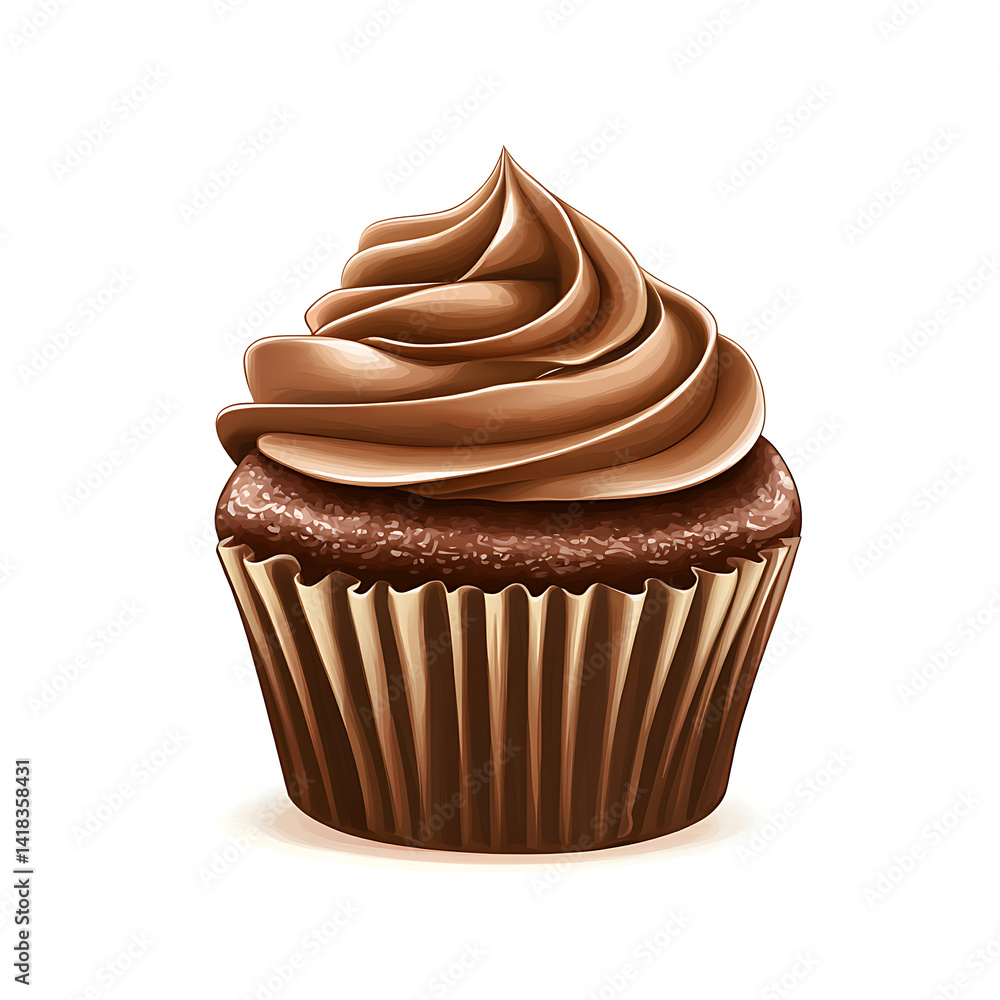 Chocolate cupcake with frosting, isolated white background, photorealism art style Chocolate cupcake with frosting, isolated white background, photorealism art style