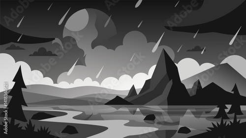 A stormy grey and black landscape reflecting the weight of sadness and depression.. Vector illustration