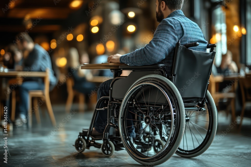 Obraz premium Person in Wheelchair at a Social Gathering Accessibility Inclusion Community Interaction In