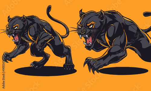 panther jump angry vector illustration mascot design