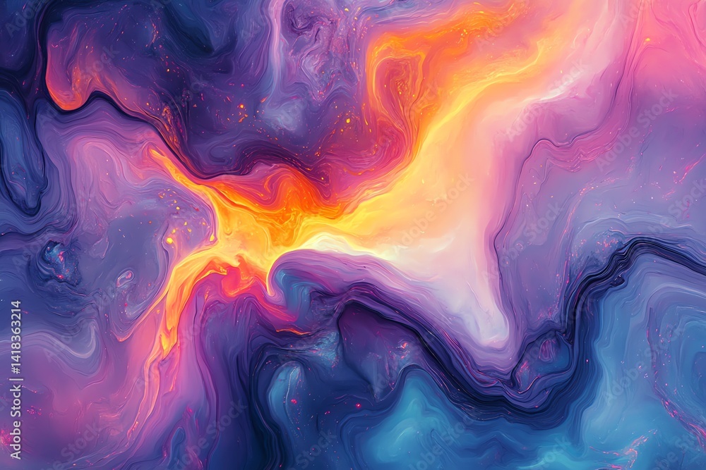 Abstract Painting with Swirling Colors and Glowing Center Abstract Painting with Swirling Colors and Glowing Center