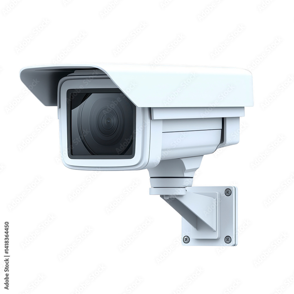 white security camera with protective cover is mounted on wall, designed for surveillance and monitoring purposes. camera features modern design and is suitable for outdoor use white security camera with protective cover is mounted on wall, designed for surveillance and monitoring purposes. camera features modern design and is suitable for outdoor use