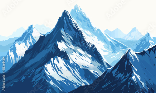 Majestic mountain peaks with snow-capped summits, cut out