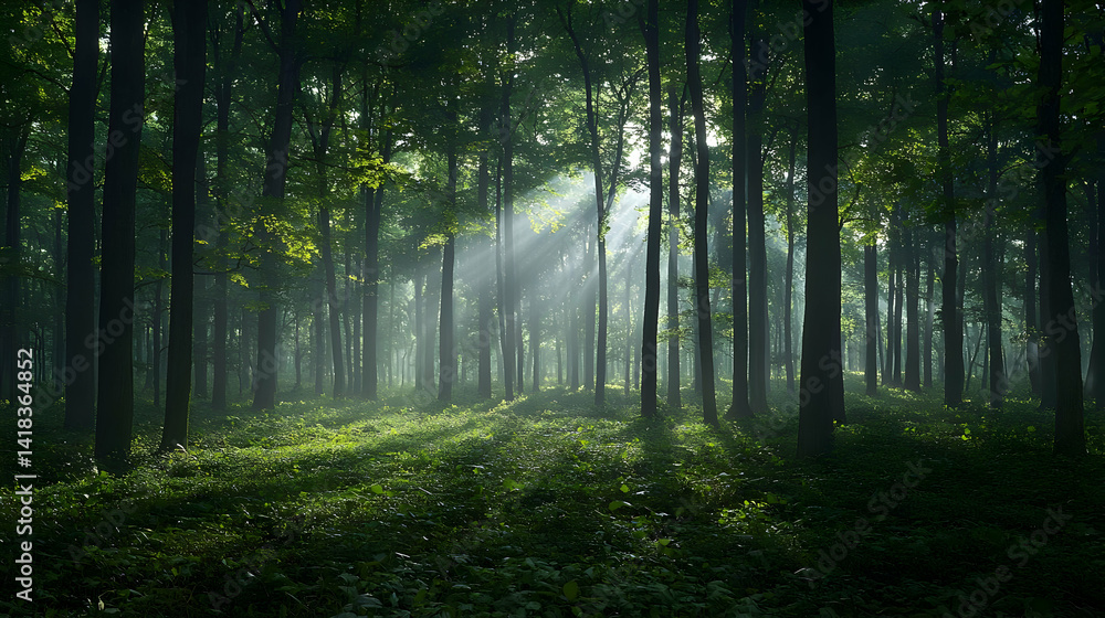 Fototapeta premium Sunlit Path In Green Pixelated Forest