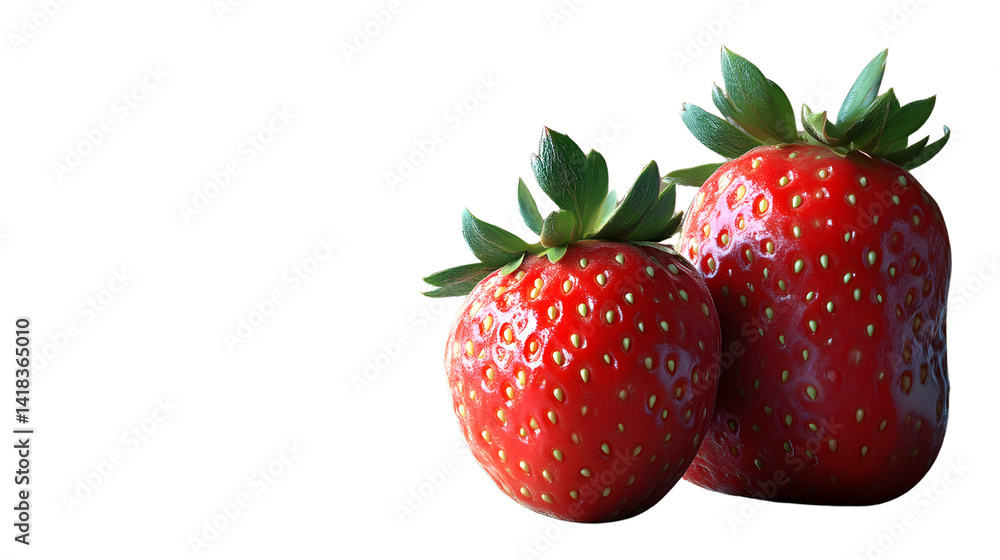 Fresh Juicy Strawberries with Vibrant Green Leaves on a Black Background Fresh Juicy Strawberries with Vibrant Green Leaves on a Black Background