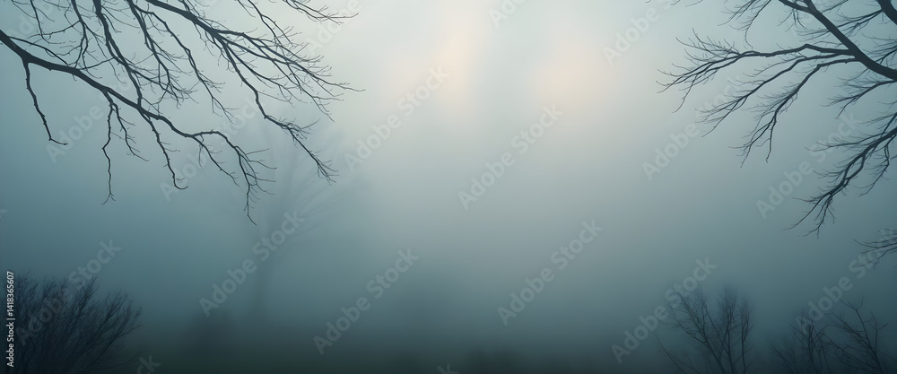 foggy day with bare trees in the foreground foggy day with bare trees in the foreground