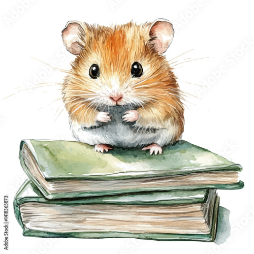 Classroom Pet Hamster, vector watercolor illustration, isolated on a white background.