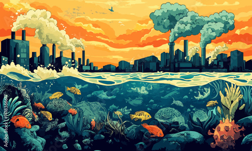 Ocean pollution by toxic waste. Biological waste. The concept of chemical waste, pollution of nature, toxins