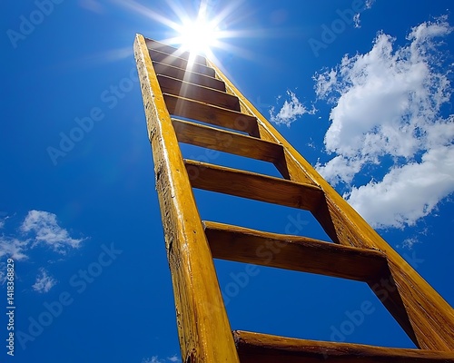 Golden ladder reaches towards the brilliant sun.