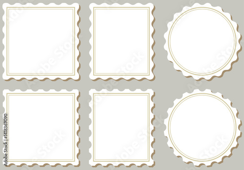 立体的なアンティークな長方形と正方形と丸の切手フレームセット