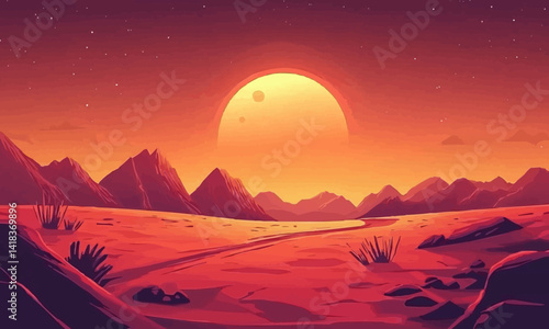 landscape on planet Mars, scenic desert scene on the red planet
