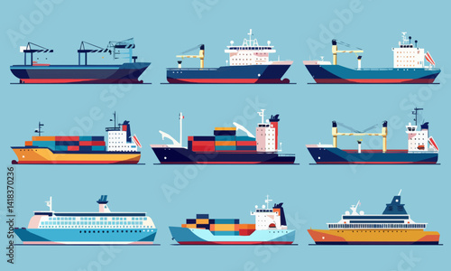 Maritime Logistics Vector Collection Cargo Ship Illustrations
