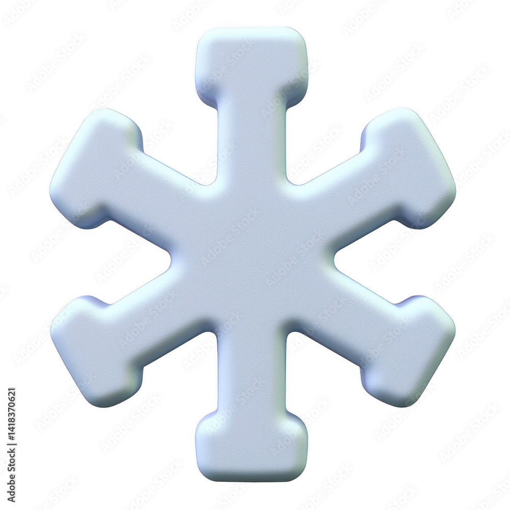 Obraz premium white, stylized snowflake with smooth texture and symmetrical design, symbolizing winter and cold weather. snowflake has six arms and simple, modern appearance
