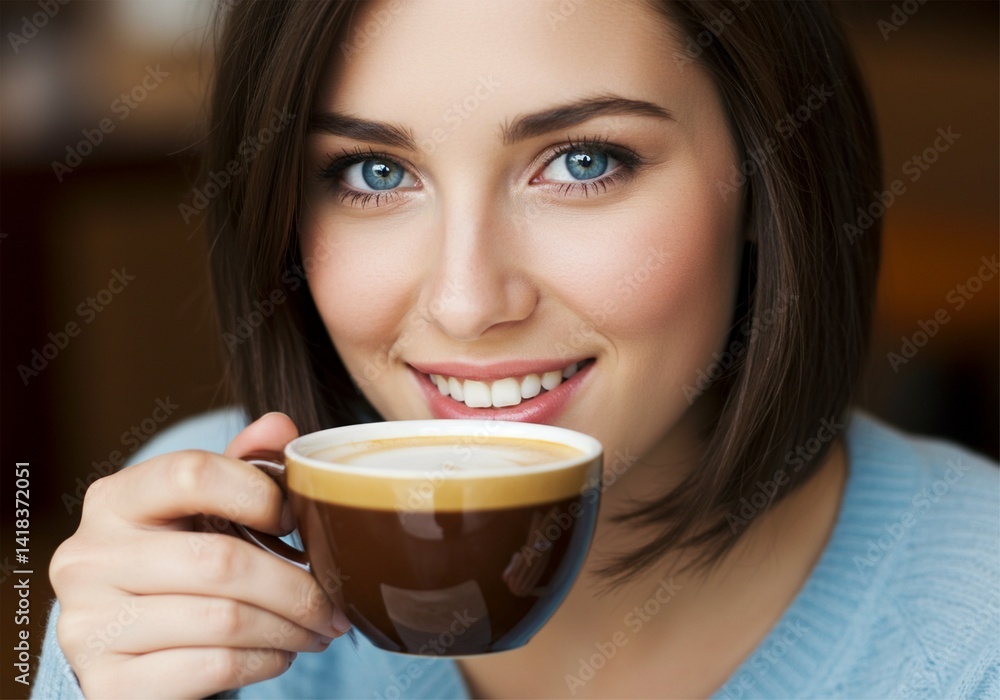 close up of a beautiful woman drinking coffee close up of a beautiful woman drinking coffee