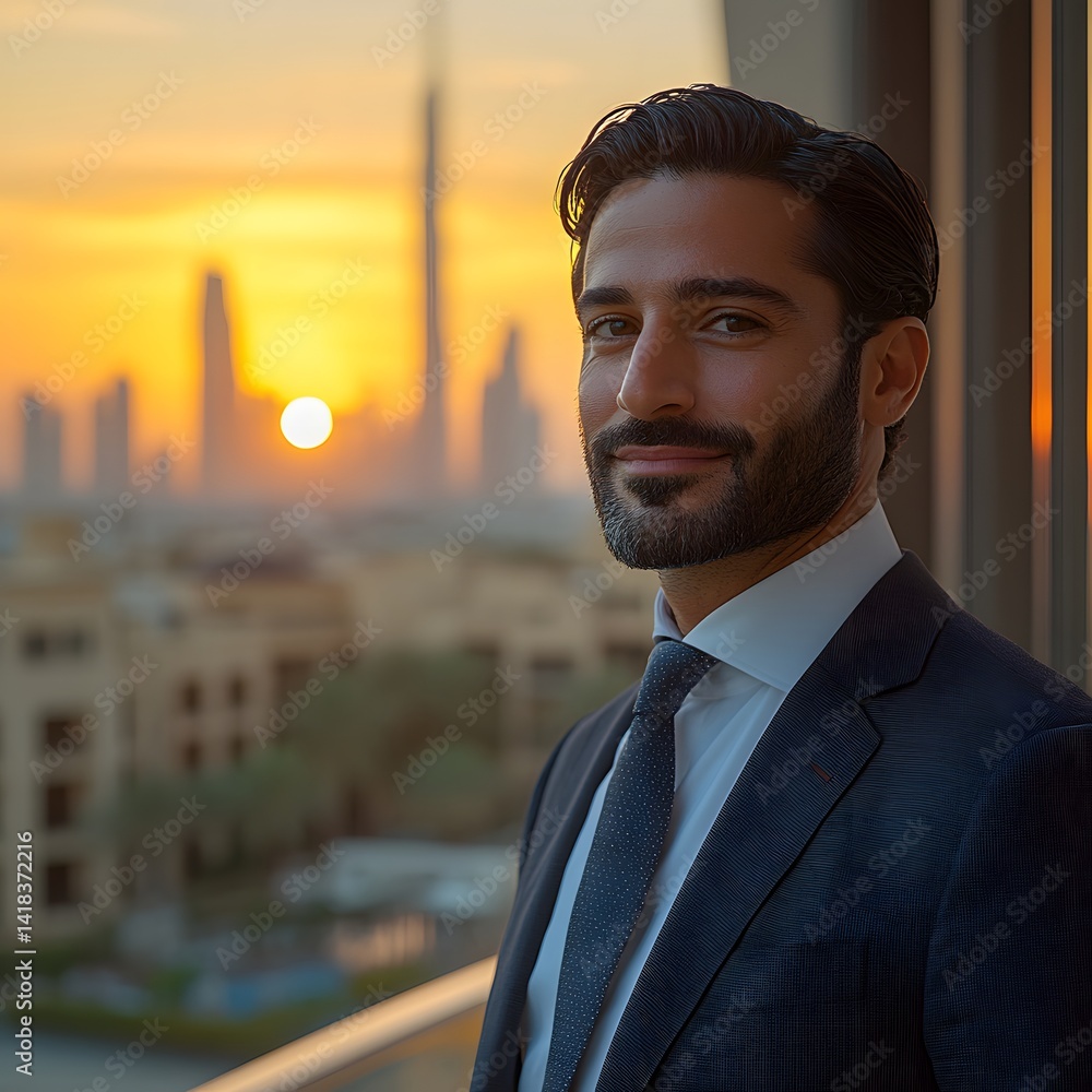 Arab Businessman Walking in Dubai's Skyline at Sunset
Arab Businessman Walking in Dubai's Skyline at Sunset