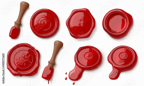 Red wax seal vector set isolated on white background