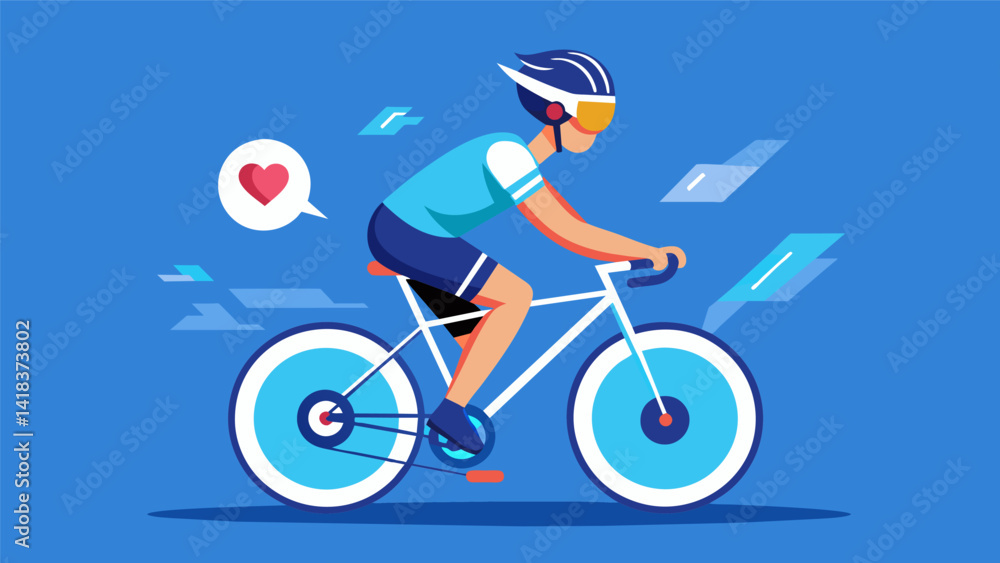 Fototapeta premium Feeling your heart race as you cycle through virtual landscapes and compete against others in a VR spin class.. Vector illustration