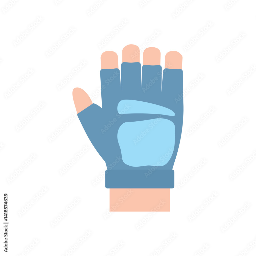 Obraz premium Vector Illustration of a Hand Wearing a Blue Fingerless Gym Glove for Weightlifting, Fitness Training, and Workout Protection