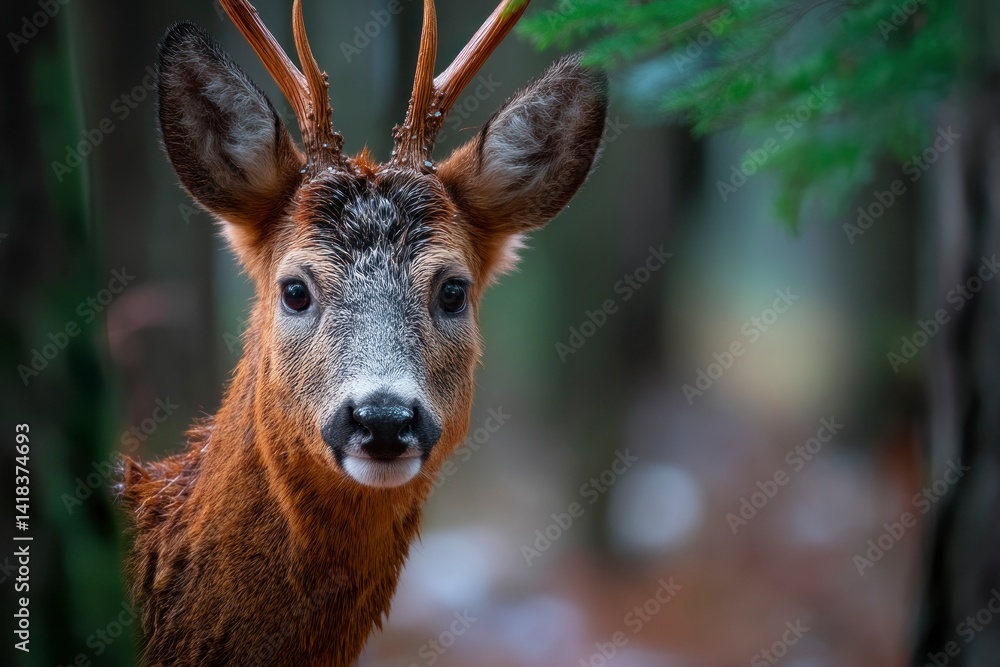 Obraz premium Curious Deer Looking at Camera in Forest with Soft Background