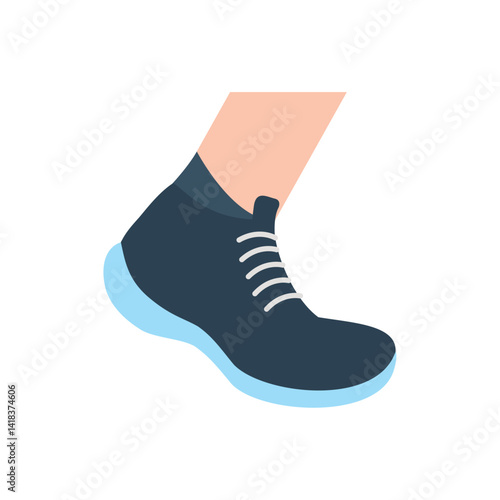 Vector illustration of a foot wearing a running shoe, representing athletic footwear for fitness, gym workouts, sports training, and healthy lifestyle activities
