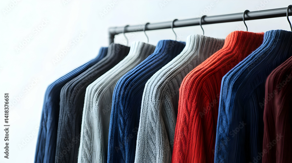 Fototapeta premium Colorful Knitted Sweaters On Display Rack