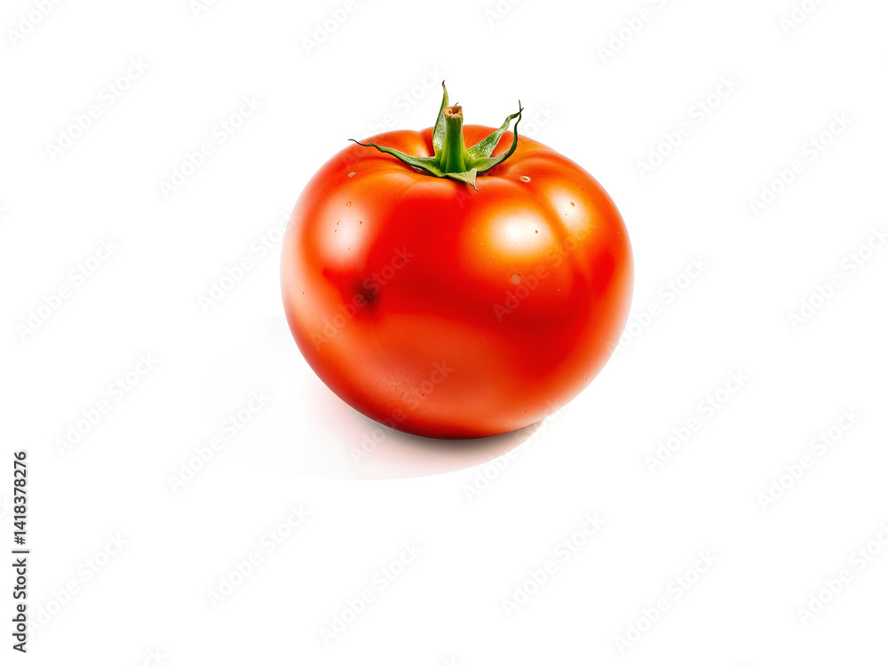 Fresh tomato on white background, isolated and glossy. Generative AI