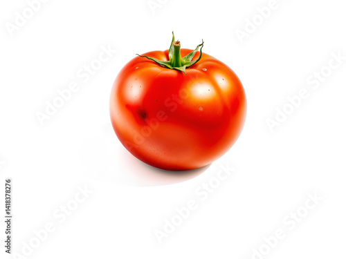 Fresh tomato on white background, isolated and glossy. Generative AI