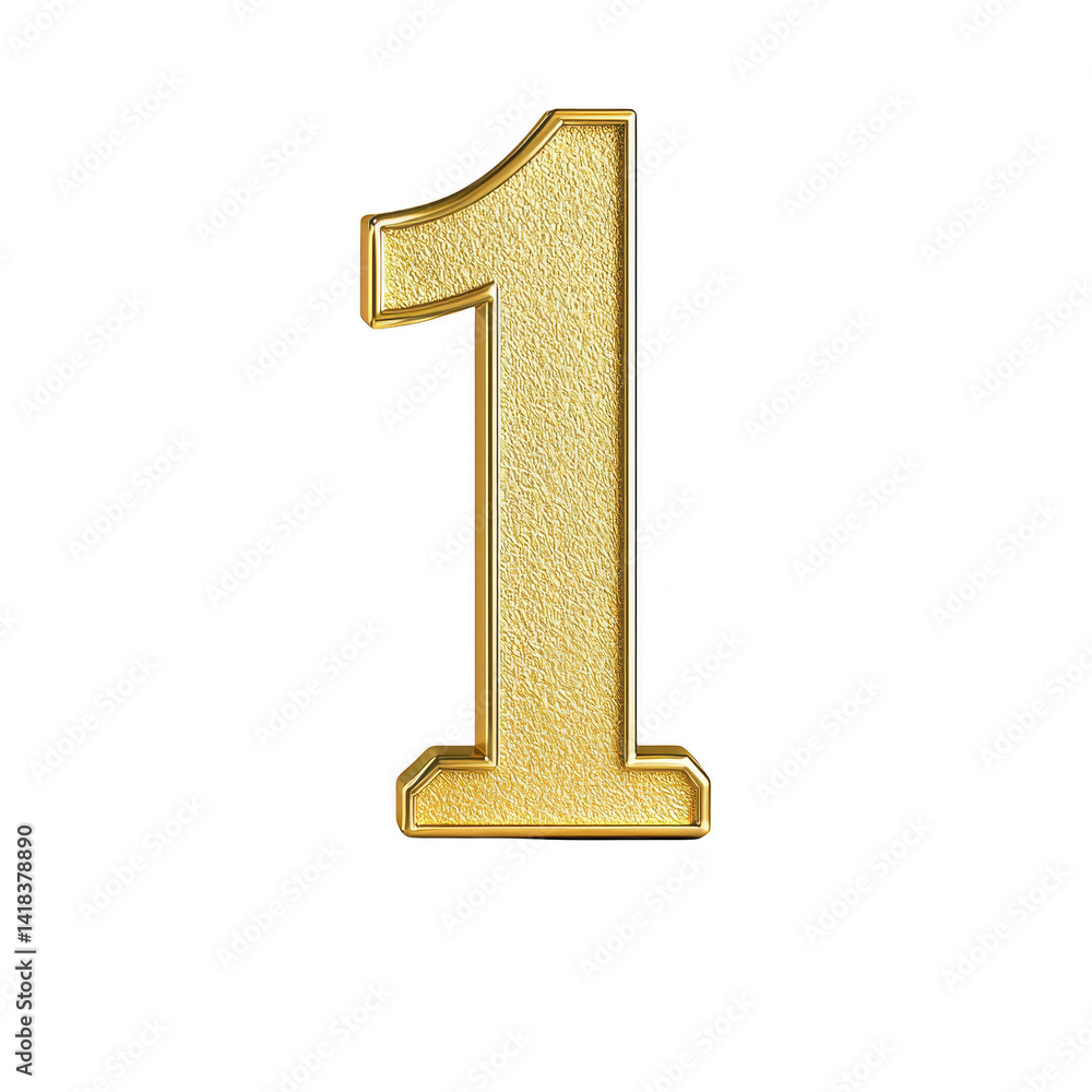 shiny gold number one with textured surface stands out against transparency background, symbolizing achievement and excellence