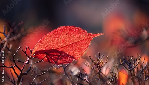 A red leaf in a bush shows the end of fall