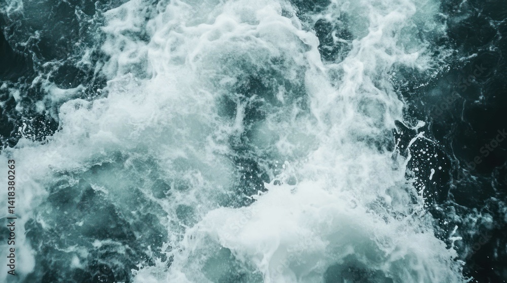 Turbulent sea with foamy waves; a dynamic display of water in motion.