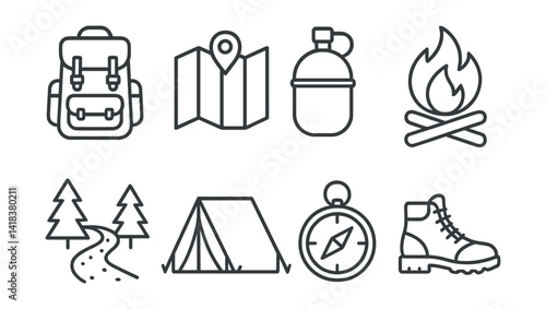 Line vector icons of cultural travel: guide, museum, map, book, ticket, audio guide, camera, travel guide.