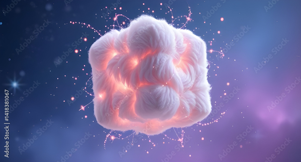 Fototapeta premium Fluffy 3D Cube Floating in Cosmic Space