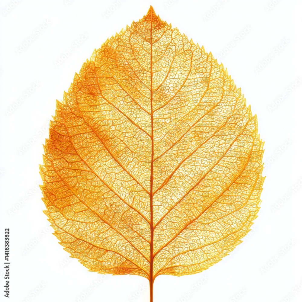 Fototapeta premium Translucent yellow leaf veins isolated on white background