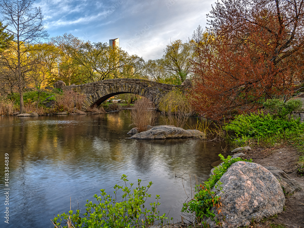 Gapstow Bridge in Central Park, early spring