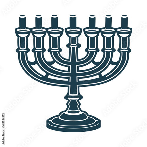 Minimalist Chanukiah Vector Illustration authentic Menorah – Seven-branched temple menorah with a sturdy base
