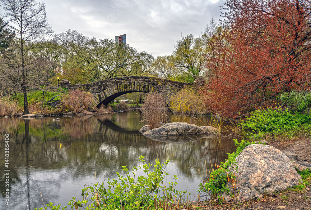 Gapstow Bridge in Central Park, early spring